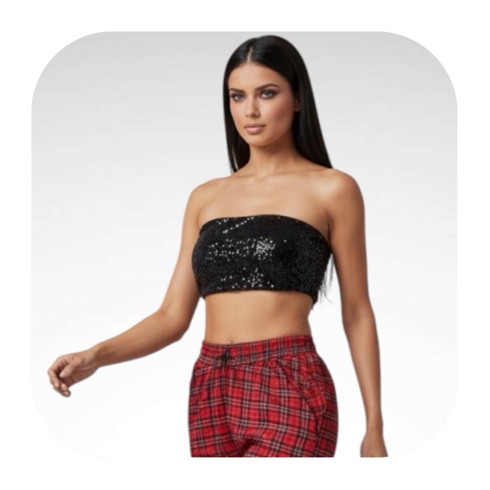 Express L black sequin bandeau bra